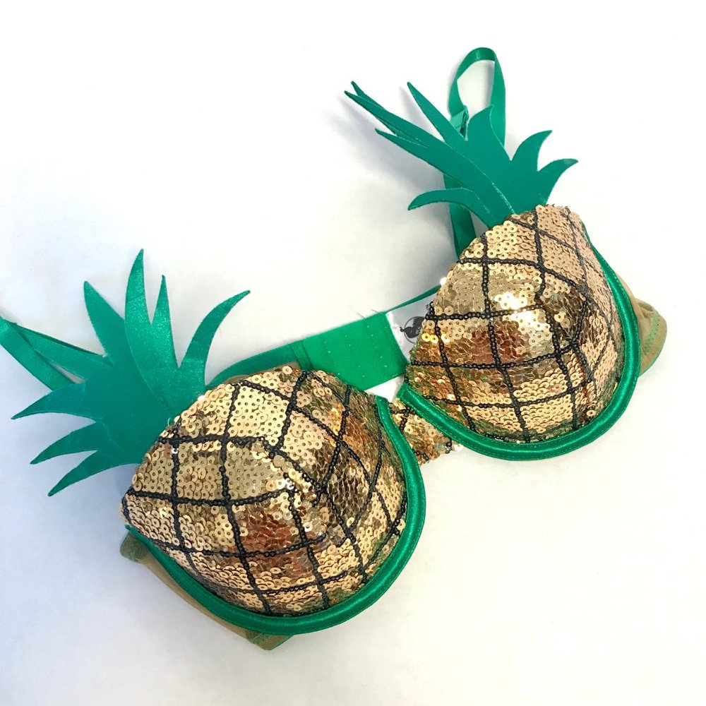 Sequin Pineapple Bra S Hawaiian Beach Costume - Picture 2 of 6